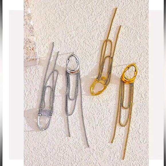 Gold Stainless Steel Silver Geometric Dangle Earrings - Picture 5 of 10